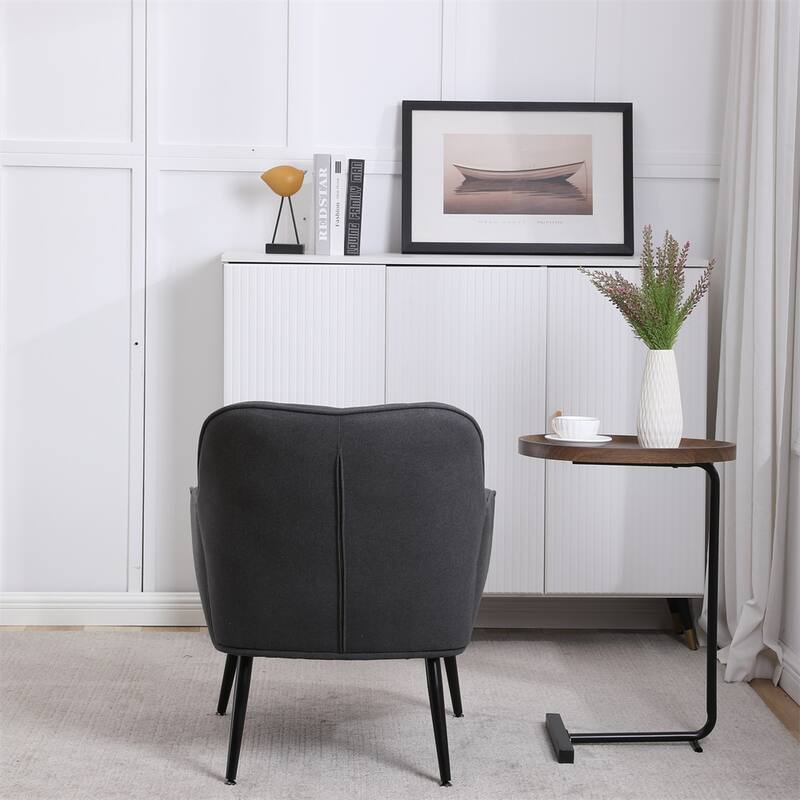 Modern Mid Century Chair Linen Sherpa Armchair