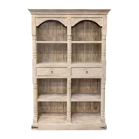Alpha Carved 2 Drawer Bookcase off white - 47W" x 16D" x 76H"