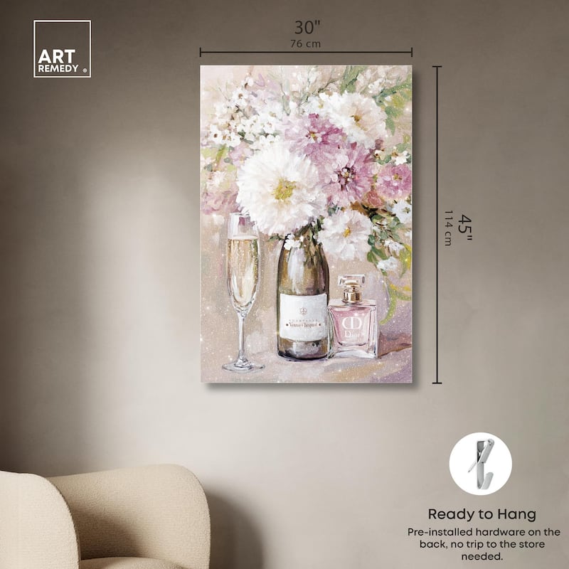 Light Floral Champagne Vase Acrylic by Art Remedy, Ready to Hang