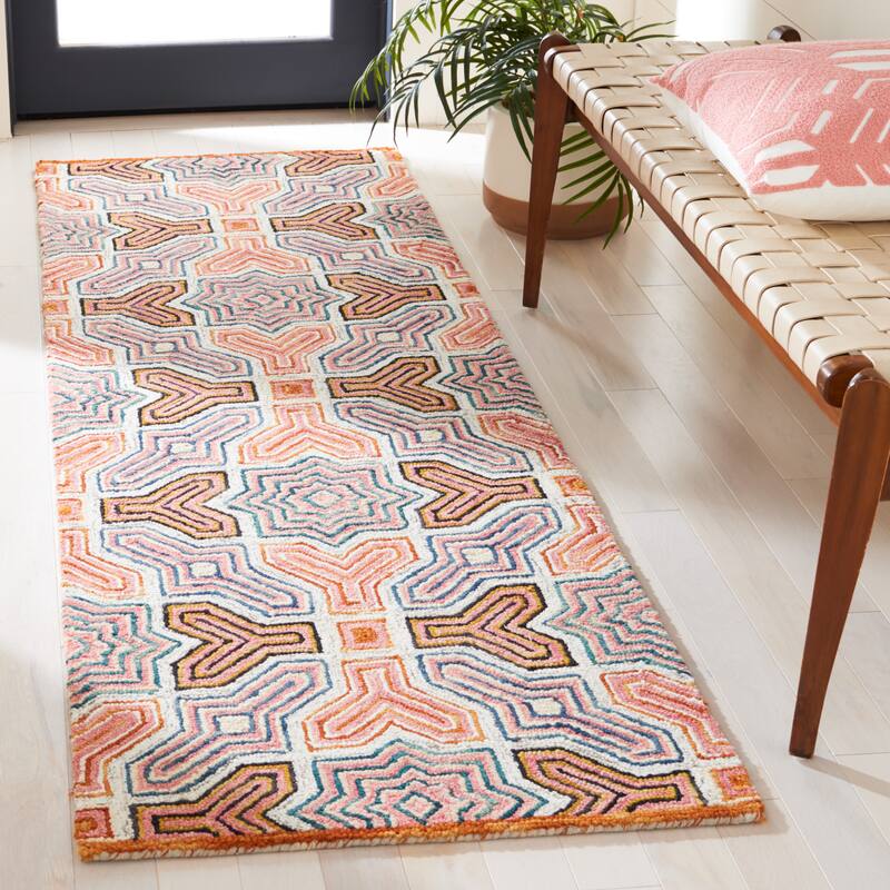 SAFAVIEH Handmade Aspen Sini Bohemian & Eclectic Tribal Wool - 2' 3" x 9' - Pink/Orange - Runner