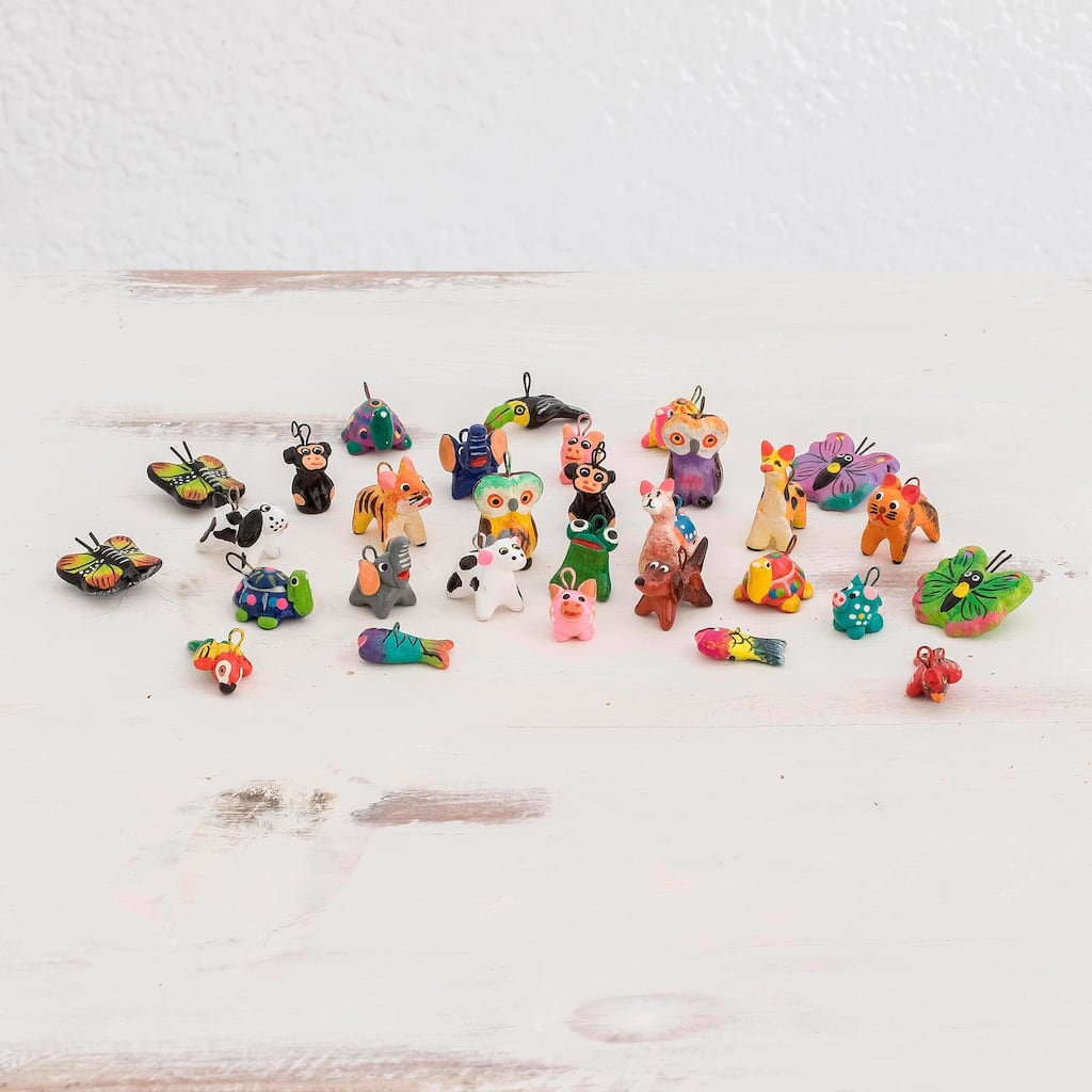 Novica Handmade Noahs Ark Friends Terracotta Mini Ornament Set (Set Of 30)