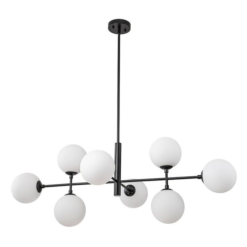 Mid-Century 8-Light Opal Glass Globe Sputnik Island Chandelier