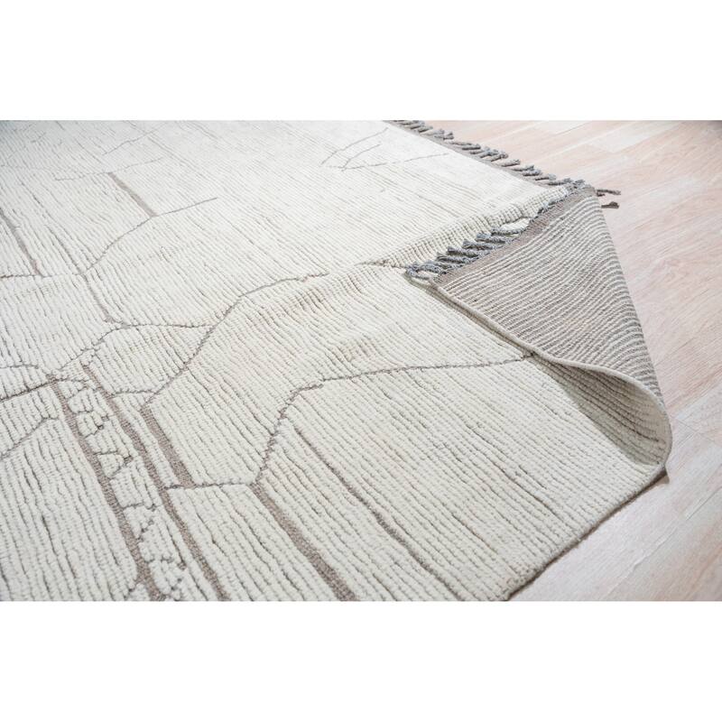 Home Decor Beige Hand-Knotted Wool Contemporary Marrakech Handspun Area RugStylish and Durable Rug for Living Room, Bedroom, Off