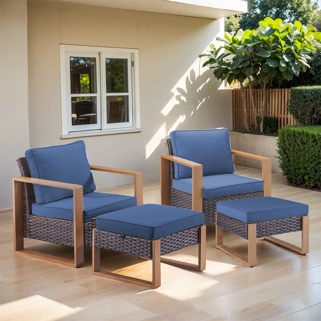 Patio Wicker Chair with Rattan Footstool - Brown