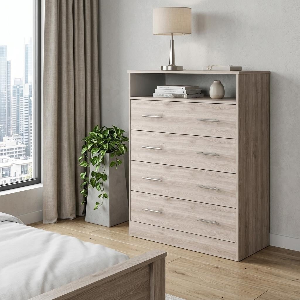 HomeRoots 33" Light Gray Wood And Metal Four Drawer Dresser