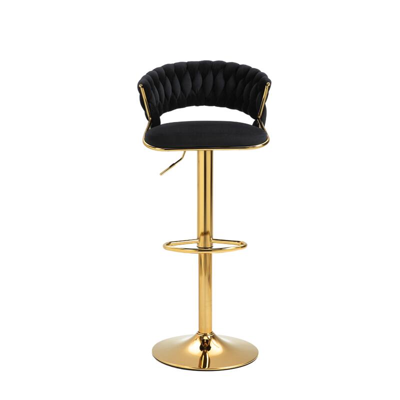 Set of 2 Modern Velvet Adjustable Bar Stools with Backs