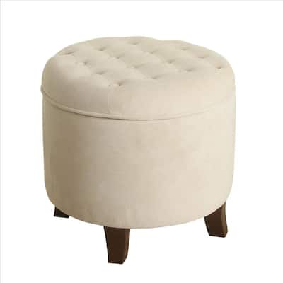 Button Tufted Velvet Upholstered Wooden Ottoman with Hidden Storage