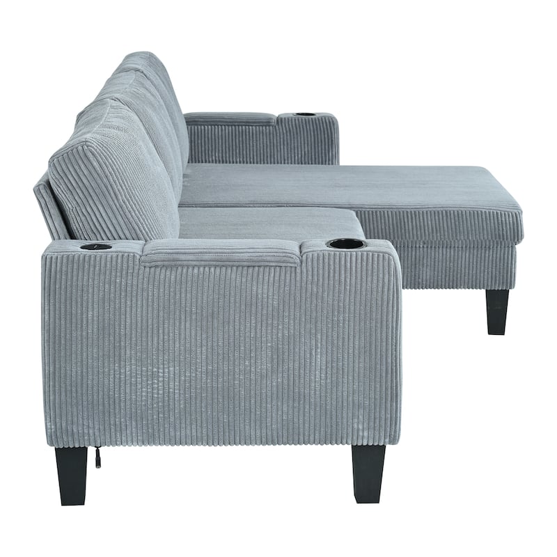 82.5" Corduroy Reversible Sectional Sofa with Storage Chaise, USB Ports, and Convertible Sleeper