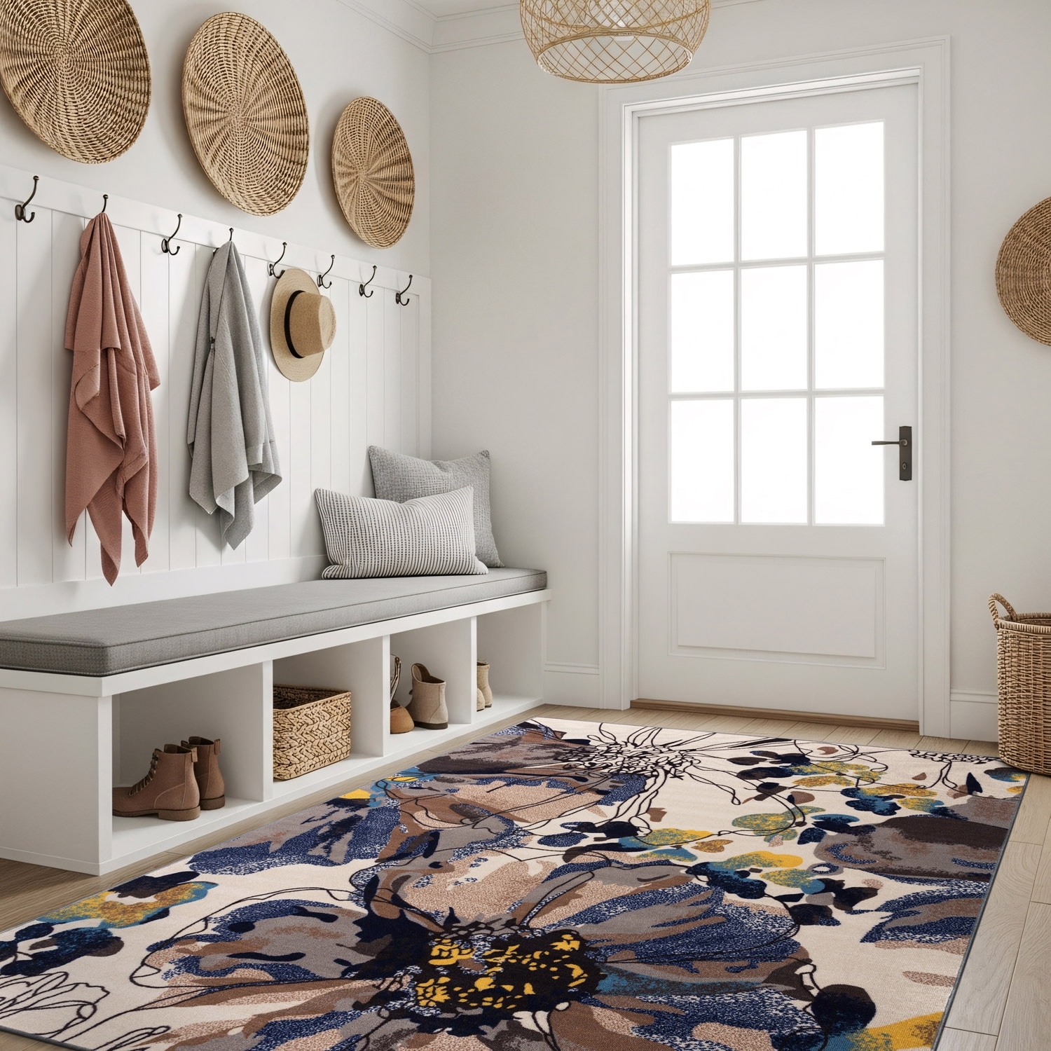 World Rug Gallery Modern Bright Flowers Non-Slip Area Rug Multi