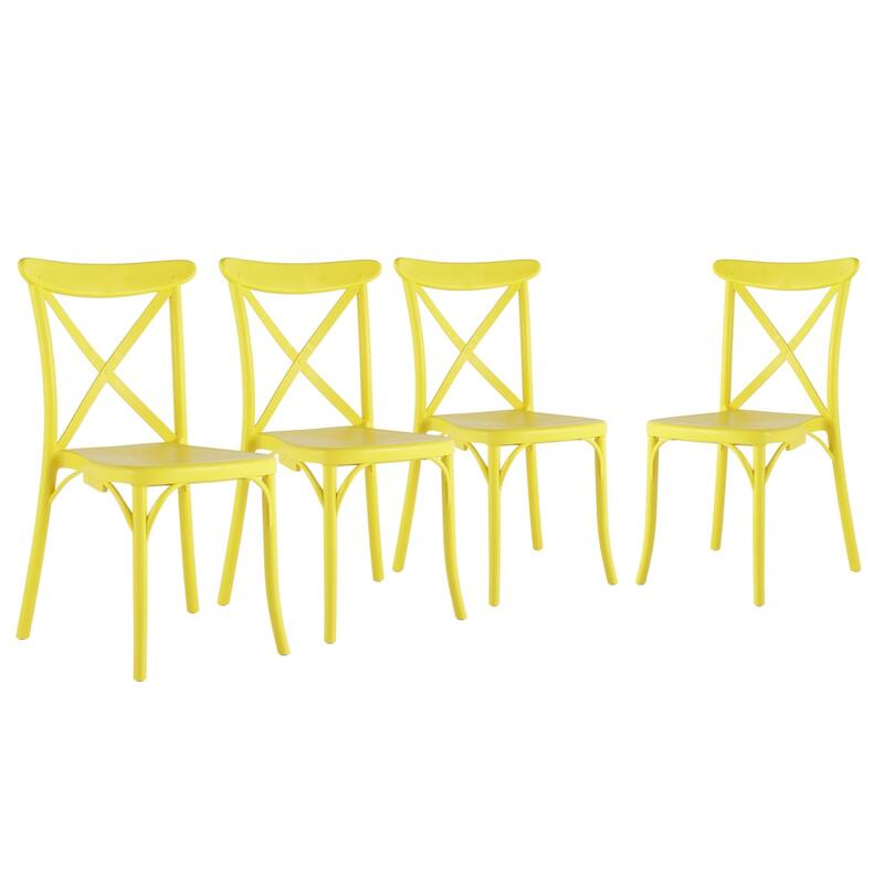 HomeRoots Set of Two Yellow Heavy Duty Plastic Outdoor Dining Chairs