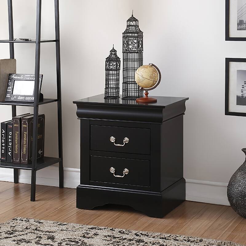 2-Drawer Nightstand with Metal Handles and Smooth Glide System - Black