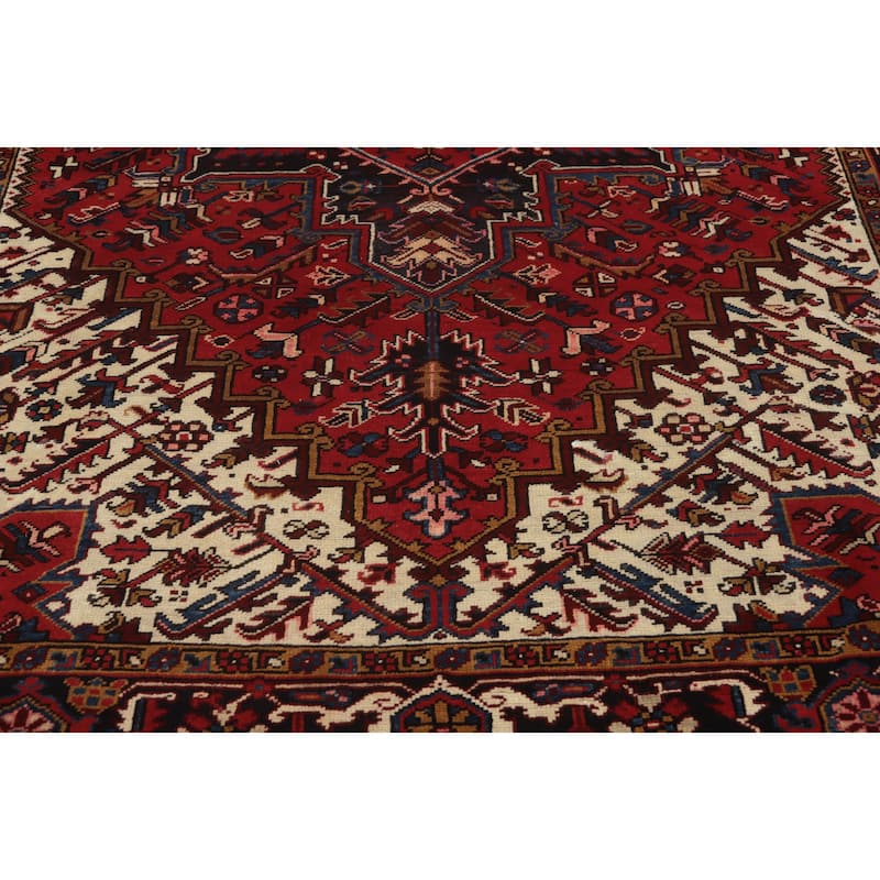 Hand Knotted Oriental 100% Wool Carpet Traditional Medallion Red Heriz Area Rug - 9' 4'' X 7' 0''