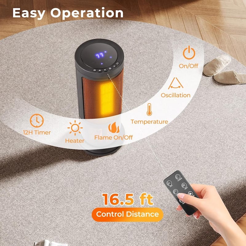 850/1500W PTC Ceramic Space Heater, 17" Portable Heater w/ Thermostat