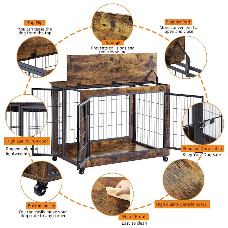 Bedroom Dog House Dog Room with Rolling Casters and Premium Latches Dog Cage Dog Kennel Dog Crate