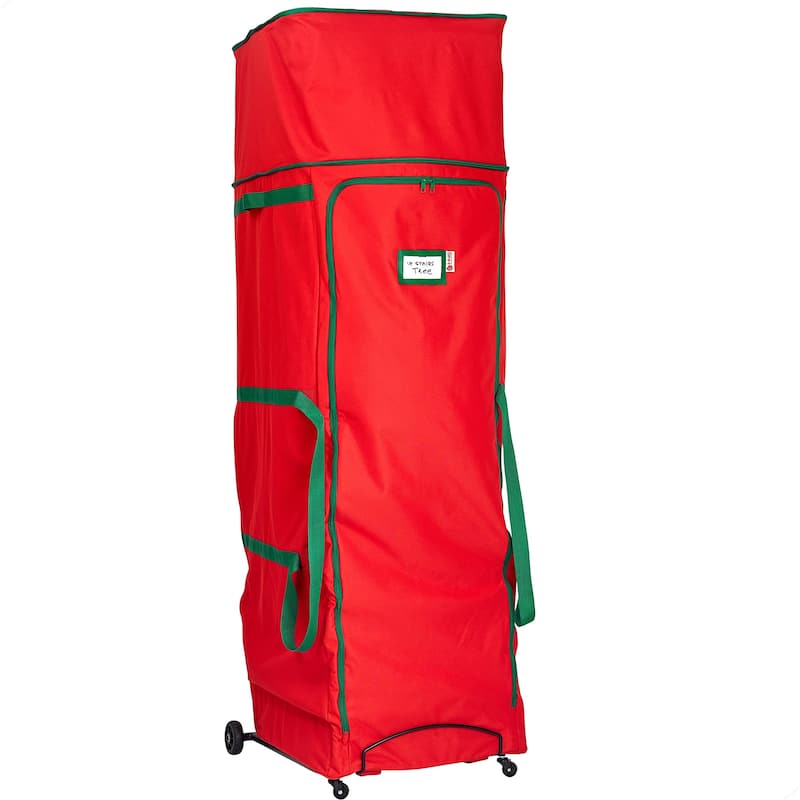 Rolling Christmas Tree Storage Bag with Wheels XXL - Fits Up to 12 Feet Artificial Tree - Red - Red