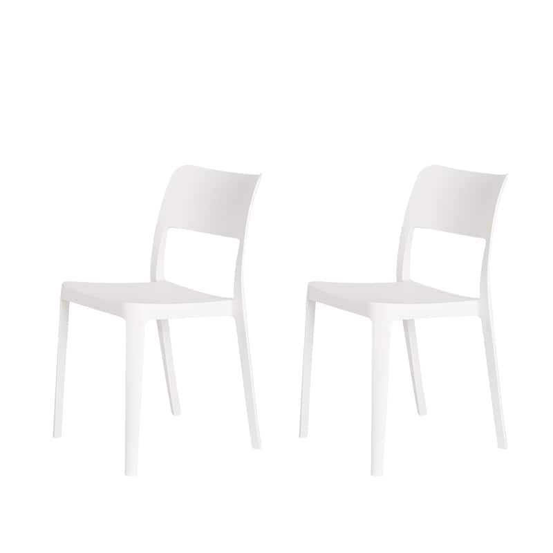 La Vie Resin Stackable All Weather Armless Chair, Set of 2 - White