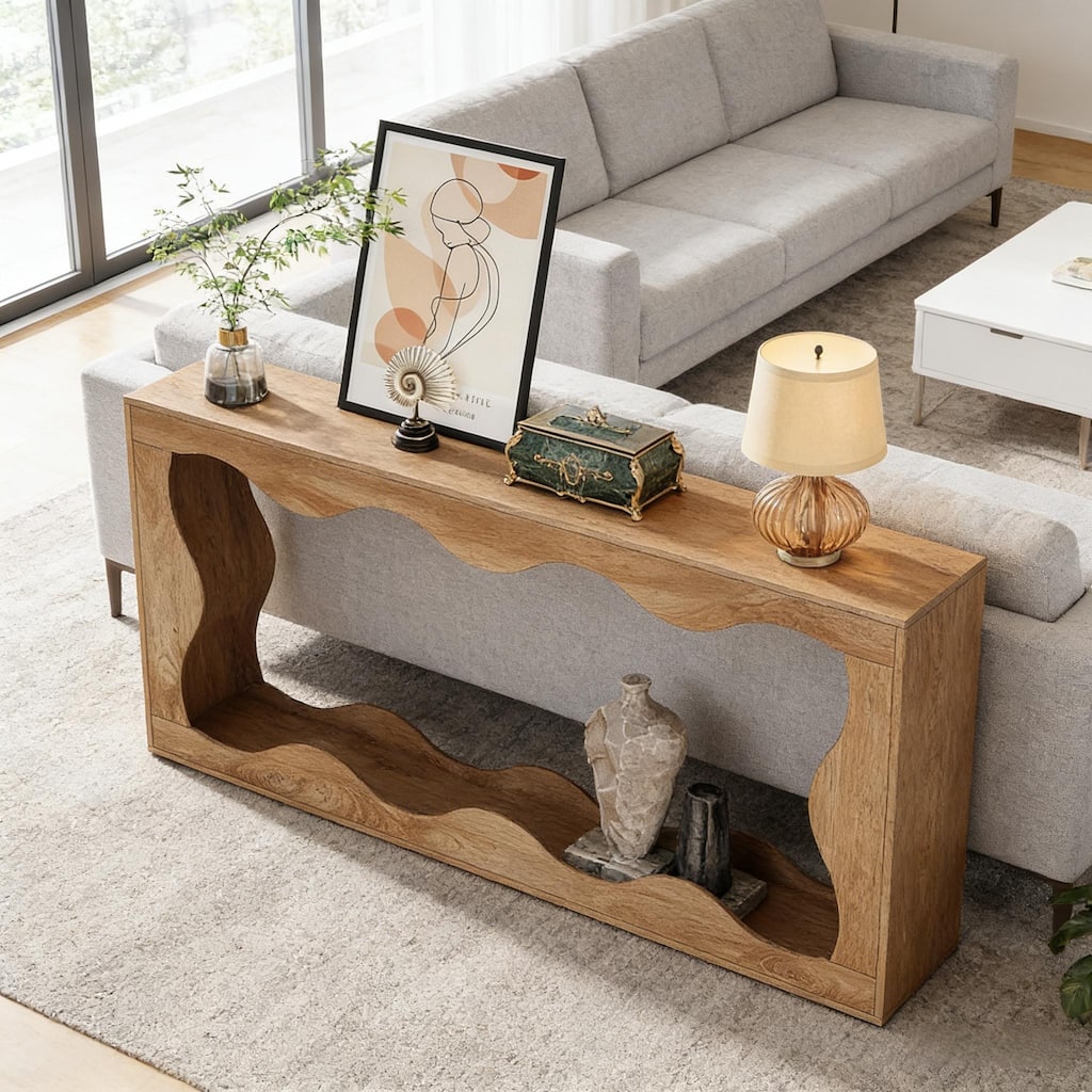 Vintage Narrow Console Table - Wave Design Entryway & Tea Table