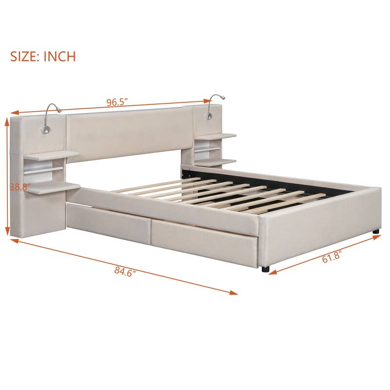 Luxury Linen Upholstered Queen Platform Bed with Flip-Up Storage Headboard by Harper&Bright Designs
