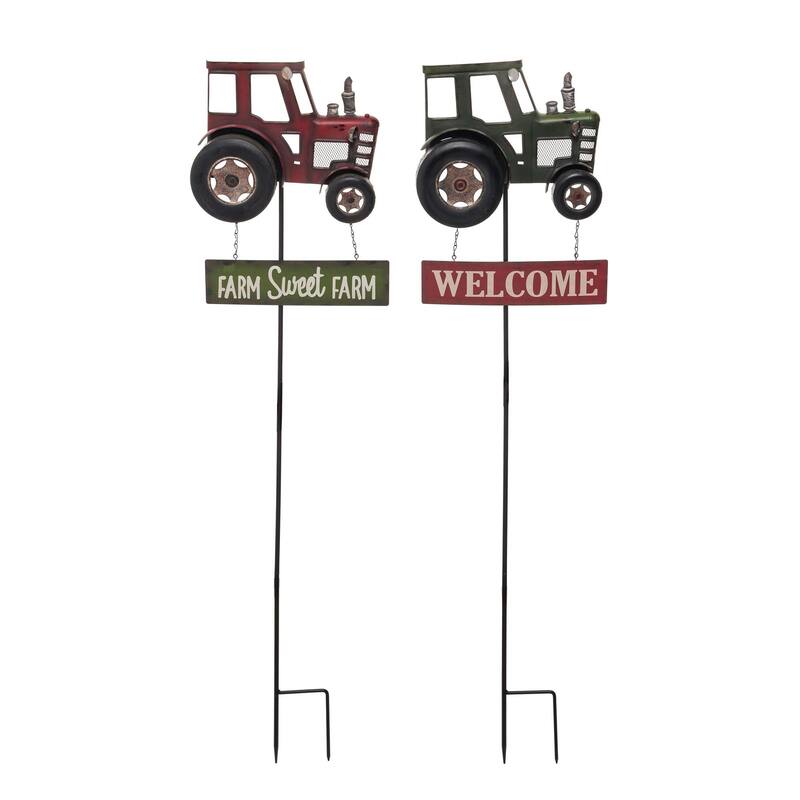 Transpac Metal Tractor Y/S Set of 2 Spring Home Decorations - Multicolor
