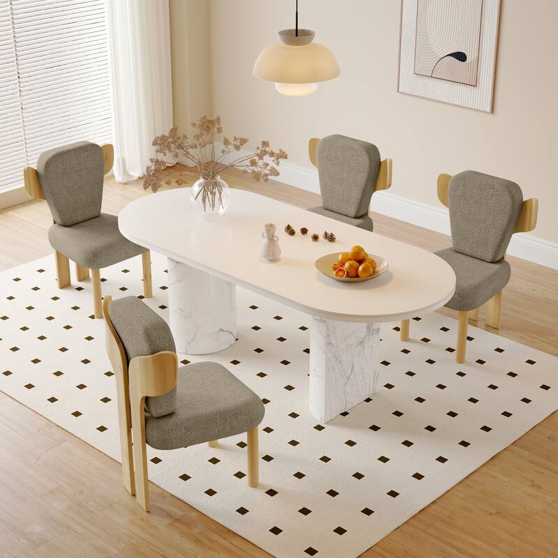 Corvus Delhi Teddy Fabric Upholstery Dining Chairs with Wood Legs (Set of 2)