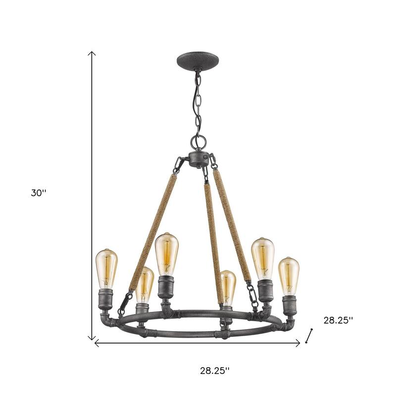 HomeRoots Brown and Black Candle Style Six Light Metal Dimmable Chandelier - 28.25' X '30' X '28.25