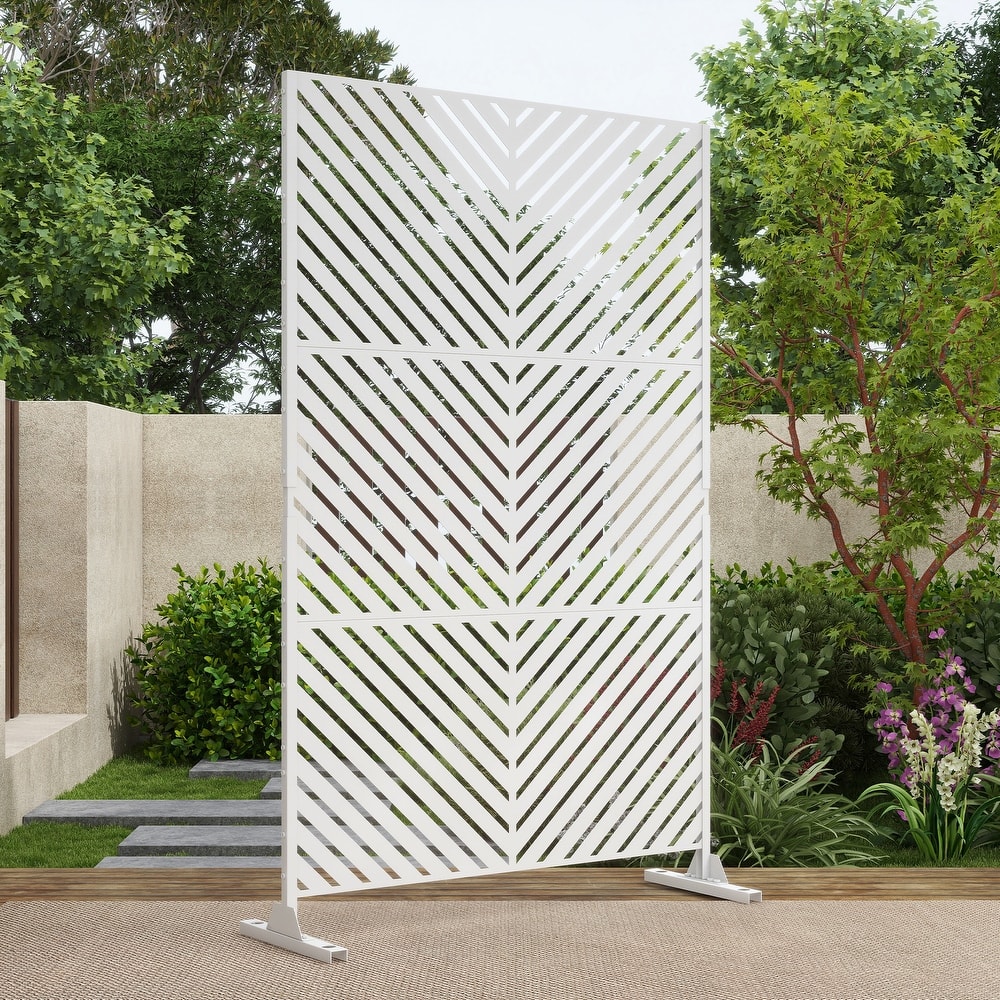 Outdoor 75'' x 47'' Metal Privacy Screen Fence Panel Line Pattern