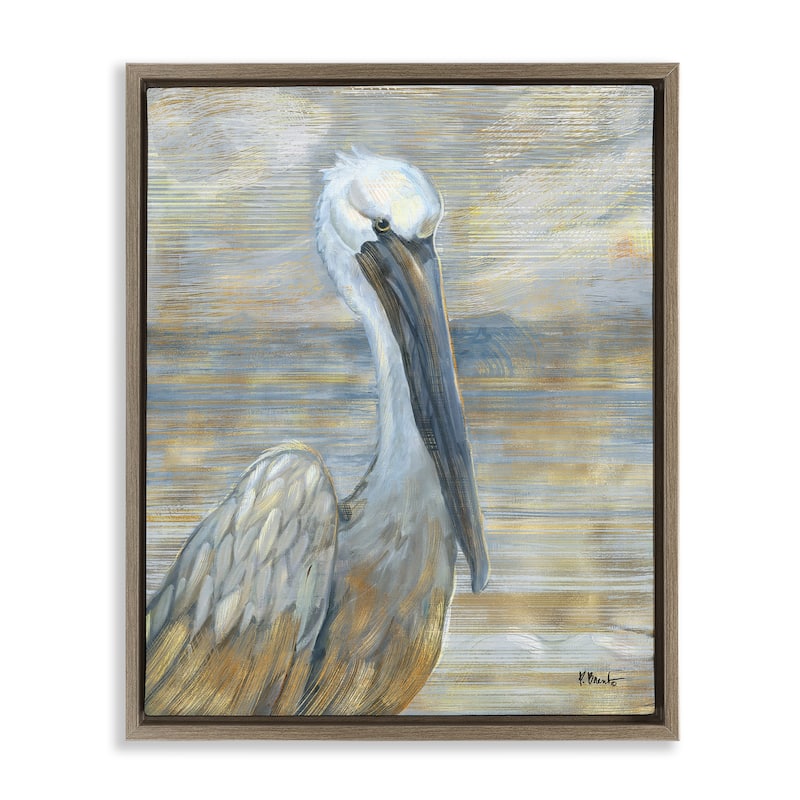 Stupell Coastal Pelican Bird Abstract Portrait Floating Framed Canvas Wall Art, Design by Paul Brent - 25 x 31 - Brown