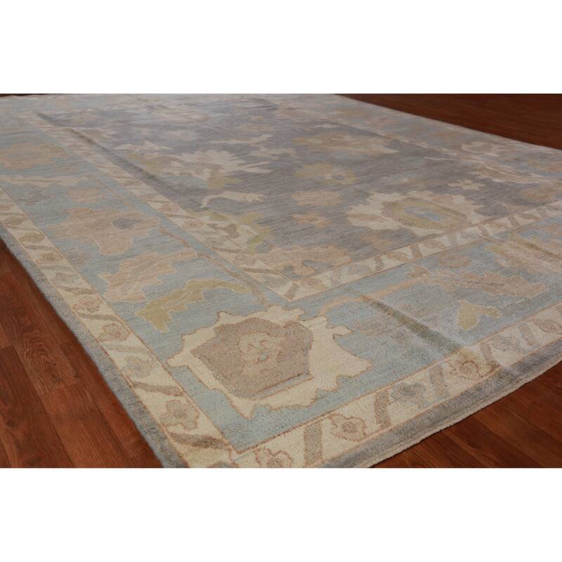 Hand Knotted Oriental 100% Wool Carpet Transitional All-Over Greys & Charcoal Oushak Area Rug - 11' 8'' X 8' 6''