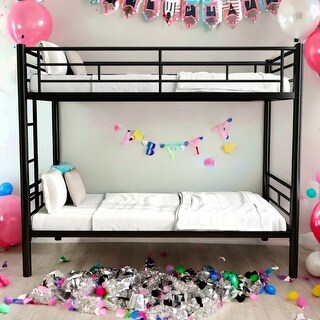 Bunk Bed Twin Over Twin Size with Ladder and high Guardrail, Able to Split, Metal Bunk Bed-White