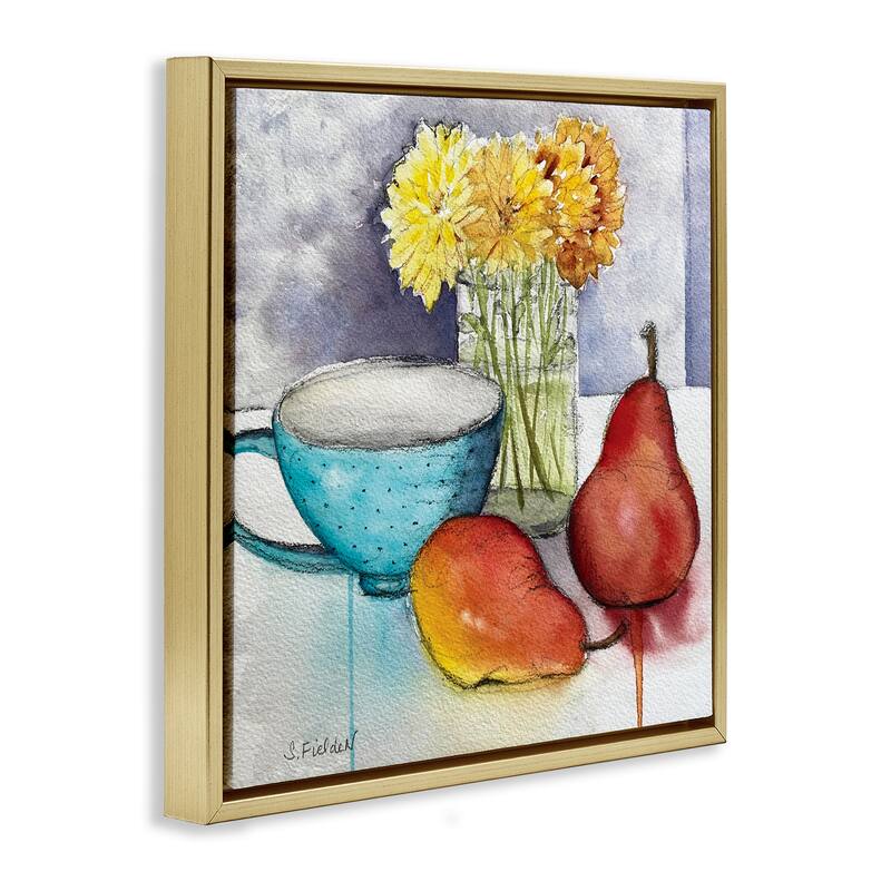 Stupell Modern Kitchen Teacup & Fruit Framed Floater Canvas Wall Art Design By Stephanie Fielden