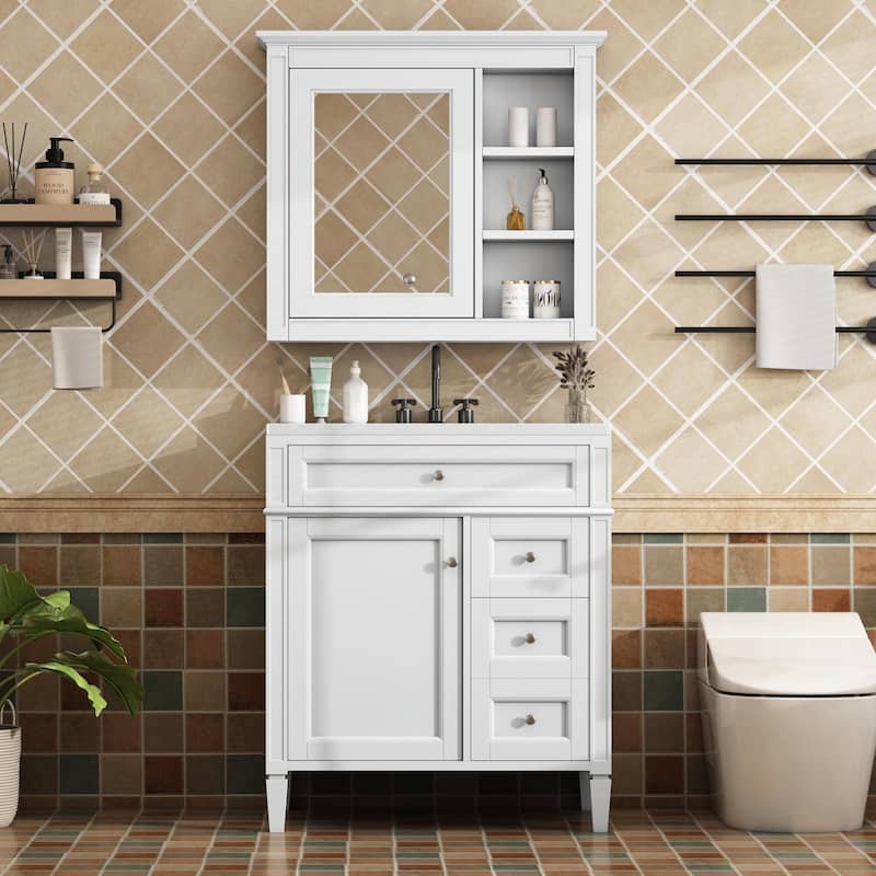 30" Bathroom Vanity with Mirror, Sink, and Storage Cabinet
