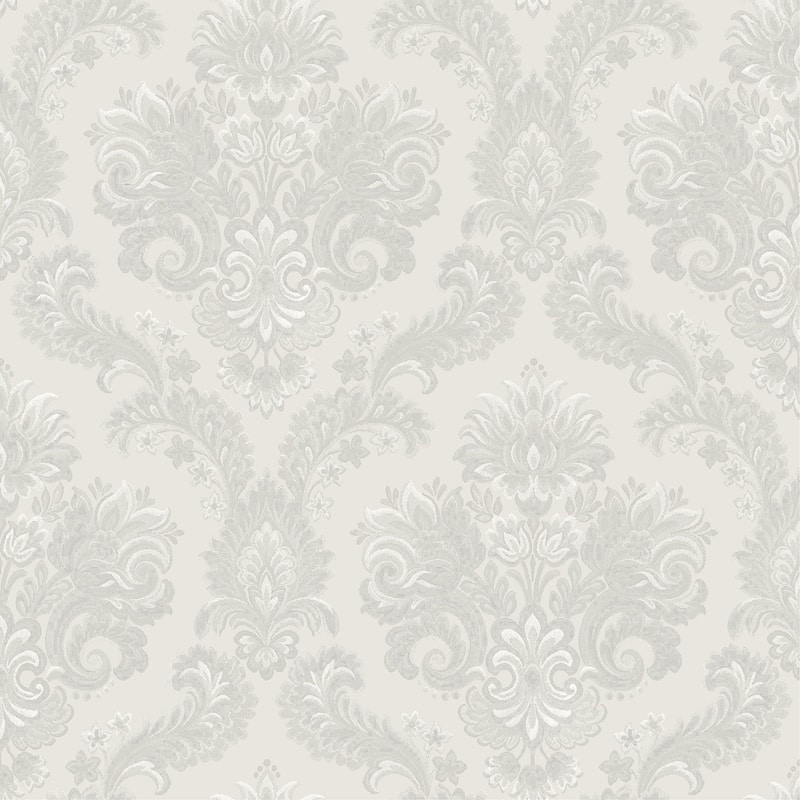 Galerie Wallcoverings Italian Style Traditional Floral Damask Vinyl on Non-woven Wallpaper Roll - 33 feet x 21 inches - Silver