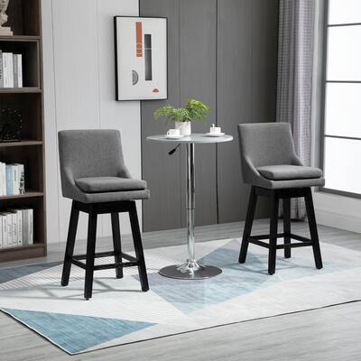 HOMCOM 28" Swivel Bar Height Bar Stool, Armless Upholstered Bar Chair with Soft Padding Cushion and Wood Legs