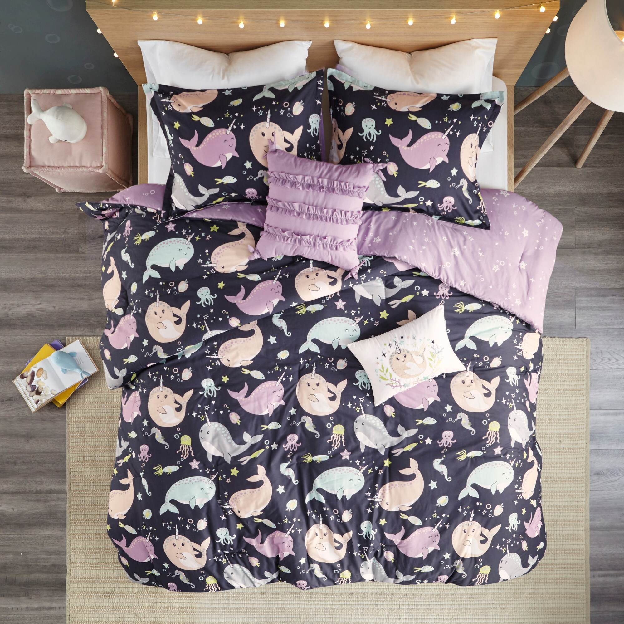 Taylor Olive Petunia Purple Narwhal Reversible Cotton Comforter Set Bed Bath Beyond 29477892