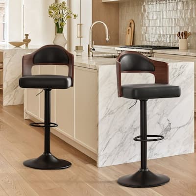 Set of 2 Faux Leather Bar Chairs with Metal Leg