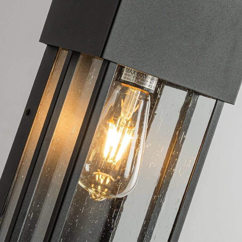 Modern Outdoor Wall Light with Dusk to Dawn Sensor with Seeded Glass 2-Light Waterproof Black Sconce for Porch Garage(2 Pack)