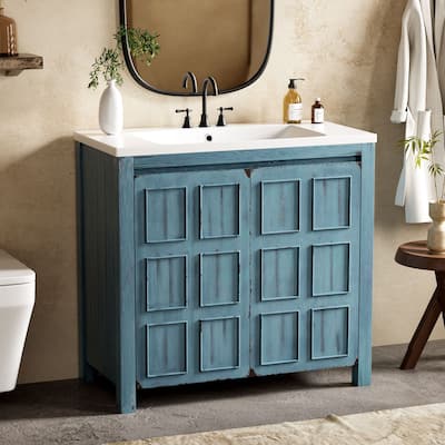 36 in. W Freestanding Bath Vanity with White Resin Sink and Two Doors