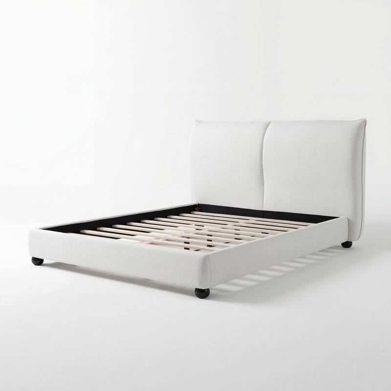 Christopher Knight Home - Naomi Modern Linen Upholstered Platform Bed with Pillow-Back Headboard