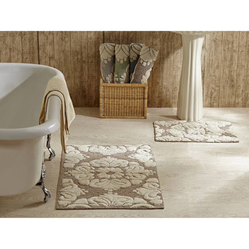 Better Trends Medallion Tufted Bath Mat Rug 100% Cotton - 2 Piece Set (17" x 24" | 21" x 34") - Beige & Natural