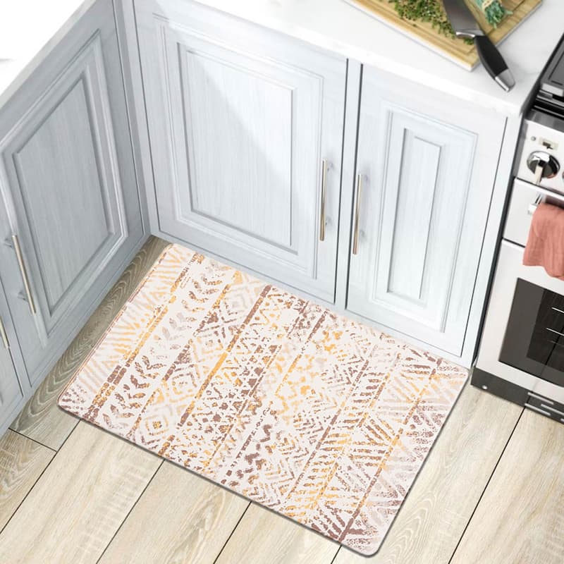 World Rug Gallery Geometric Bohemian Design Anti Fatigue Standing Mat - 18" x 30" - Yellow