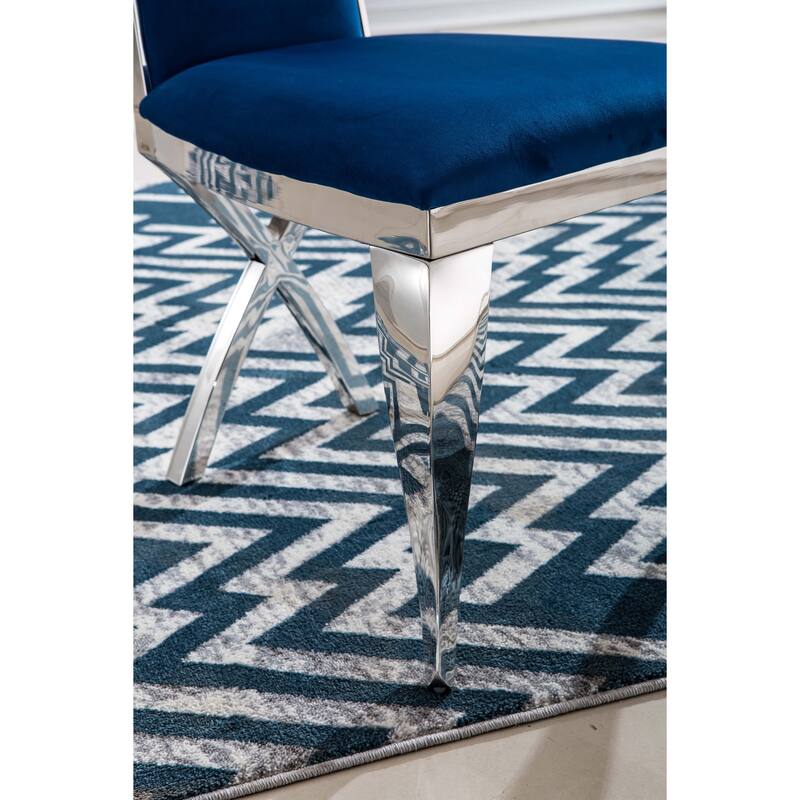 Set of 2 Leatherette/Velvet Unique Design Backrest Dining Chair with Stainless Steel Legs