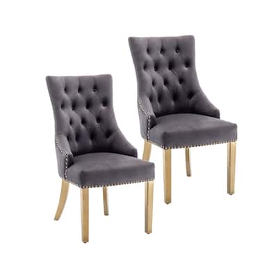 Porthos Home Drew Tufted Velvet Dining Chairs with Gold Chrome Legs, Set of 2