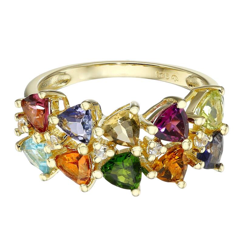 Yellow Gold Plated Over Sterling Silver Trillion Multi Stone Ring