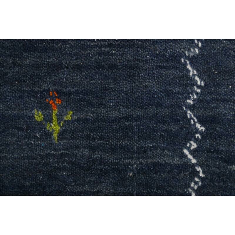 Hand Knotted Oriental 100% Wool Carpet Tribal Animal Pictorial Navy Blue & Blues Gabbeh Area Rug - 4' 11'' X 5' 0''