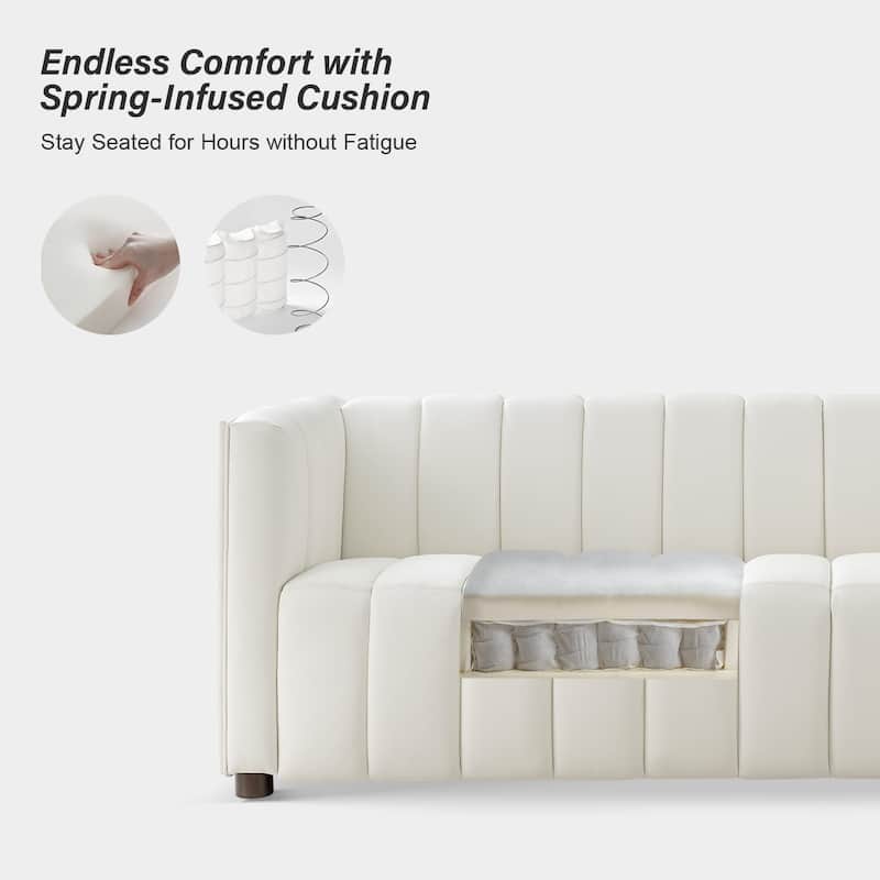 Olinto Modern 83-Inch Genuine Leather Tufted Couch Sofa with Channel Back by HULALA HOME