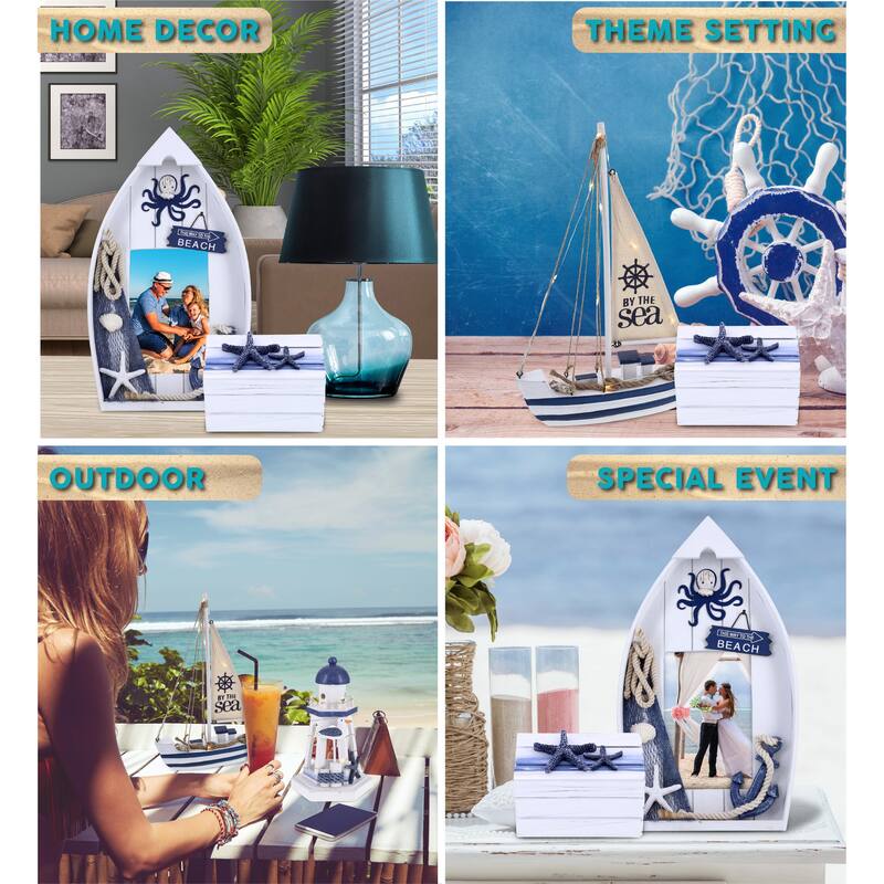CoTa Global Ocean Blue Nautical Collection - Handmade - 4 pcs Set - 8.5″Lx2.5″Wx13″H