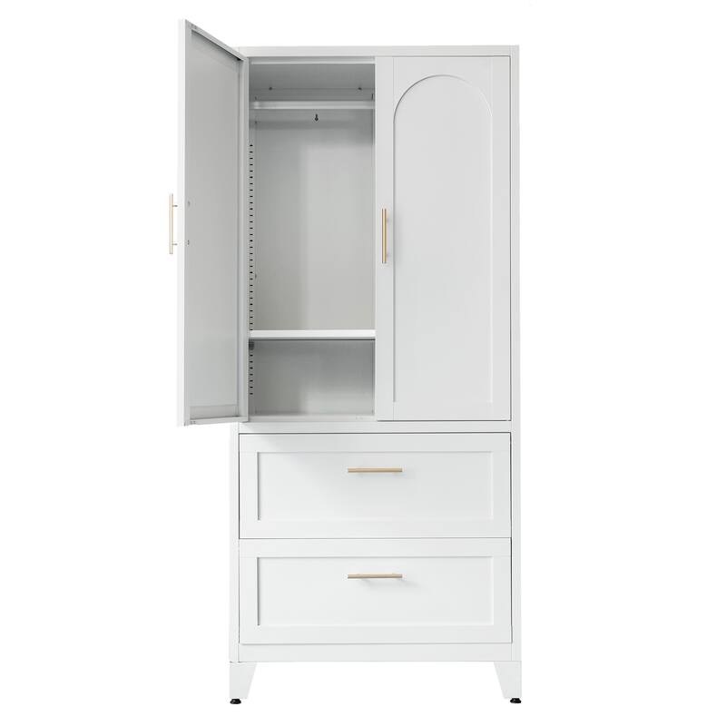 Anmytek Space Saving Wardrobe Organizer White Gold Closet Cabinet Storage for Bedroom Dressing Room