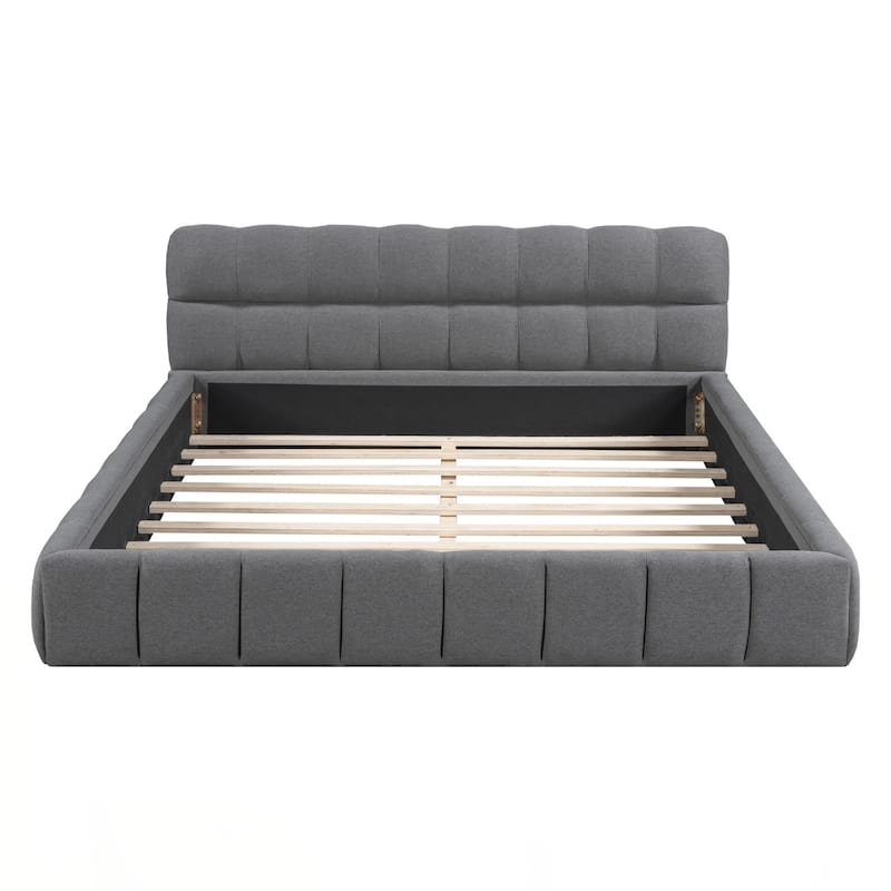 Queen Size Upholstered Platform Bed with Thick Fabric, Grounded Bed with Solid Frame
