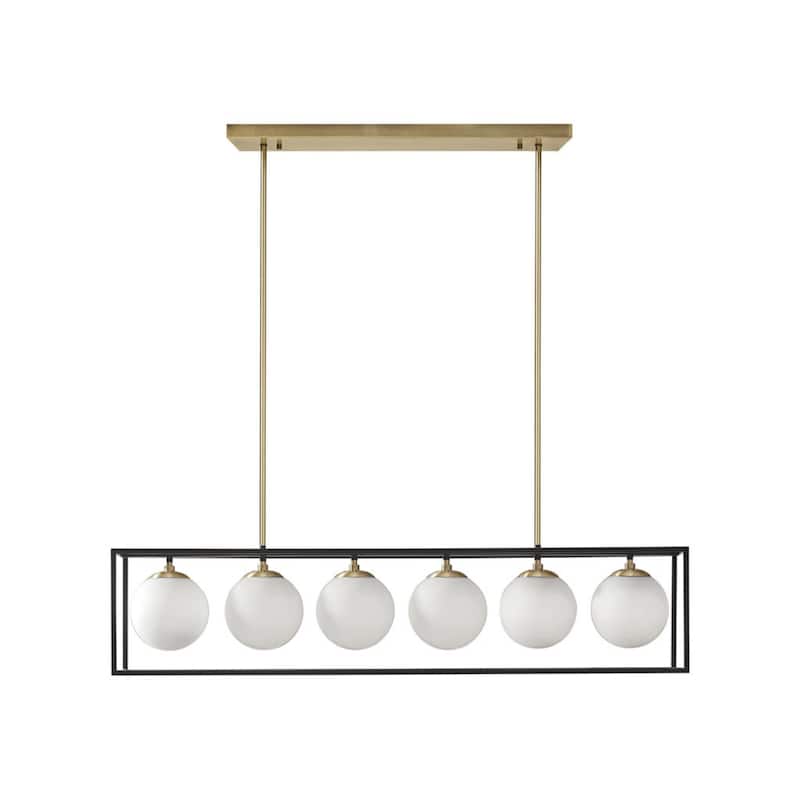 6-Light Modern Frosted Glass Globe Linear Chandelier for Dining Room