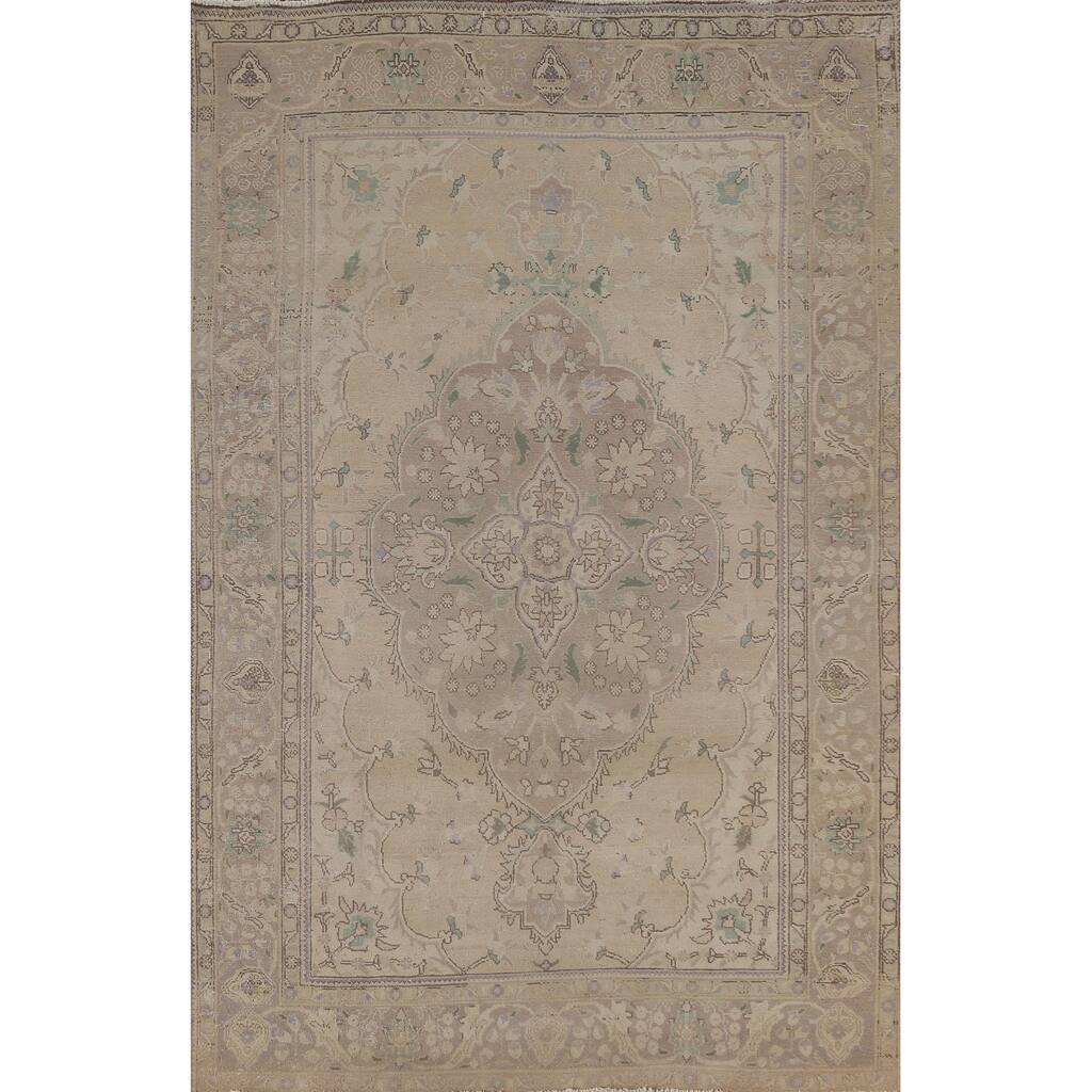 Distressed Tabriz Persian Vintage Rug Hand-Knotted Wool Carpet - 6'4"x 9'10"